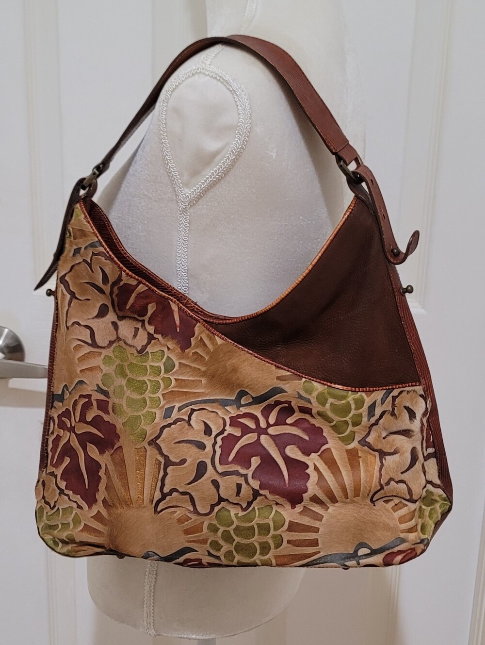 Brahmin Limited Edition Cognac Floral Leather Two Tone Shoulder Bag